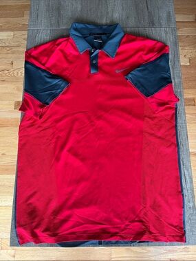 Tiger Woods Nike Red Polo with Dark Gray Accents